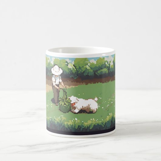 Mug Un Agriculteur Et Un Chien Dans Pixel Art (Centre)
