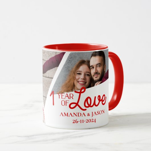 Mug Un An D'Amour Multiphoto Collage Anniversaire (Devant droit)