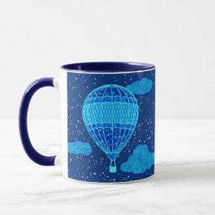 Mug Un ballon à air chaud contre un ciel nocturne en b