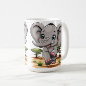 Mug Un bébé éléphant qui sonne heureux dans la savane (Devant droit)