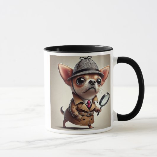 Mug Un chien chihuahua détective à la loupe.  (Droite)