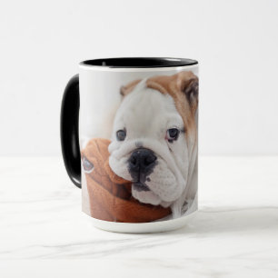 Mug Un chiot anglais de bouledogue jouant avec un