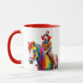 Mug Un clown rigolo monte un cheval multicolore. (Gauche)