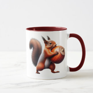Mug Un écureuil roux serre contre lui une noisette.