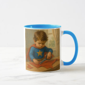 Mug un enfant fabrique son déguisement.
