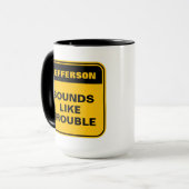 Mug Un étiquette d'avertissement jaune amusant semble (Devant gauche)