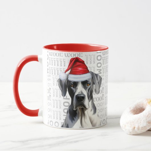 Mug Un grand Dane Père Noël sur Woof Arrière - plan (Avec donut)