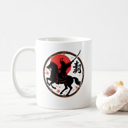Mug Un guerrier de Samurai lève une bouge solaire (Avec donut)
