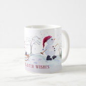 Mug Un hiver chaud veut Snowman et bébé sur traîneau (Devant droit)