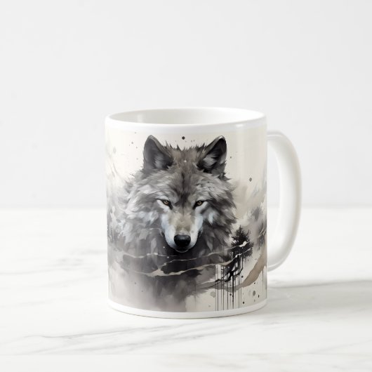 Mug Un Loup À L'Art Peinture (Devant droit)