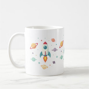 Mug un mignon vaisseau-fusée qui monte à travers un sp