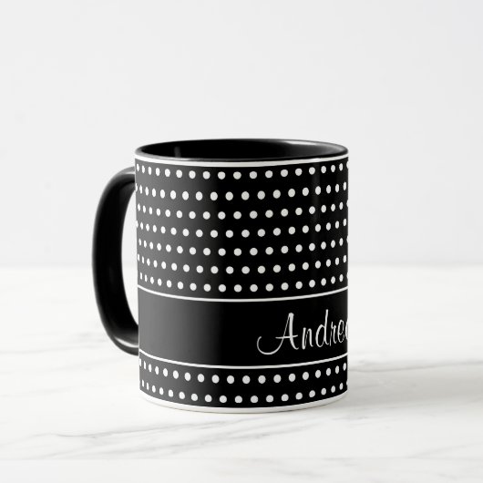 Mug Un Modèle Pour Votre Nom, Points Blancs Sur Noir (Devant gauche)