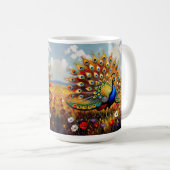 Mug Un paon doré et bleu dans les fleurs  (Devant droit)