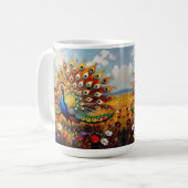 Mug Un paon doré et bleu dans les fleurs  (Devant gauche)