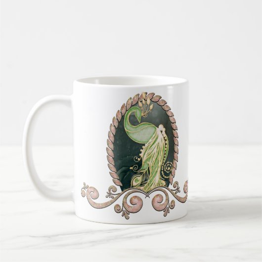 Mug Un paon majestueux en or et vert (Gauche)