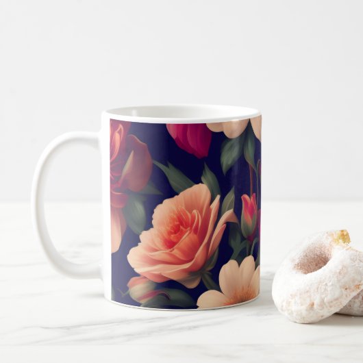 Mug Un papier peint avec un motif floral (Avec donut)