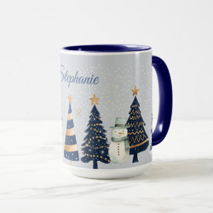 Mug Un pays d'hiver - Deux Snowmen - Bleu et or