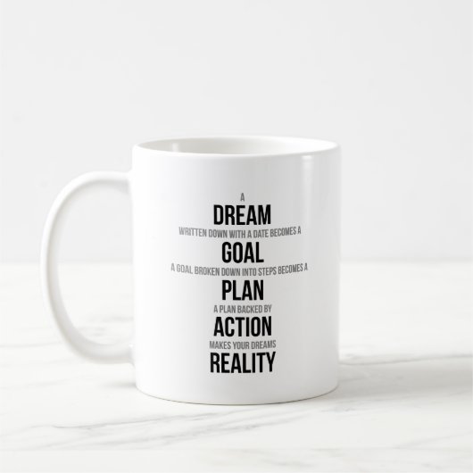 Mug Un rêve noté avec une date deviennent un but (Gauche)