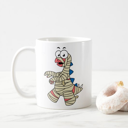 Mug Un Stegosaurus Caricature Habillé Comme Une Maman. (Avec donut)