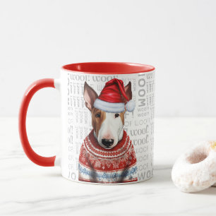Mug Un Taureau Terrier Père Noël dans un Arrière - pla