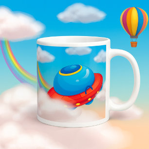 Mug Un vaisseau spatial UFO coloré qui traverse les nu