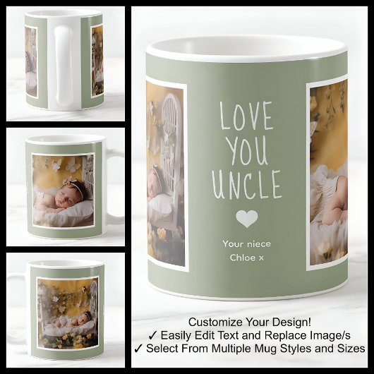 Mug Uncle Love You Photos Moderne Soft Green C22 Blanc