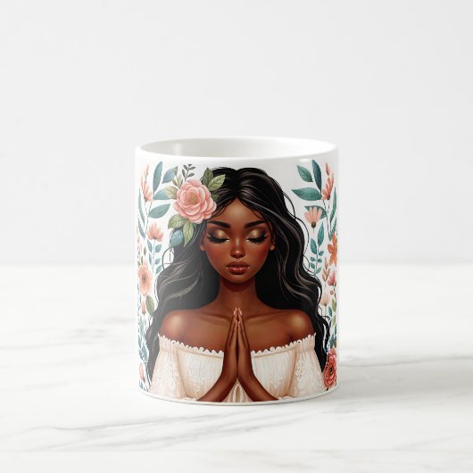 Mug Une Américaine Africaine Priant Floral (Centre)