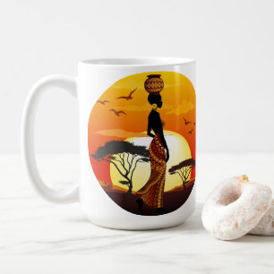 Mug Une belle femme africaine Silhouette sur les solei
