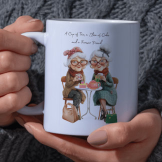 Mug Une coupe de thé, une tranche de gâteau et un ami 
