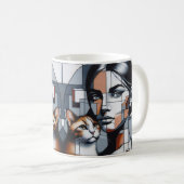 Mug Une dame au chat en graffiti avec son chat. (Devant droit)