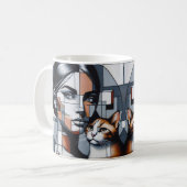 Mug Une dame au chat en graffiti avec son chat. (Devant gauche)