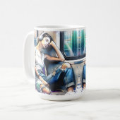 Mug Une femme qui dort dans le métro à écouter de la m (Devant gauche)