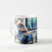 Mug Une femme qui dort dans le métro à écouter de la m (Devant gauche)