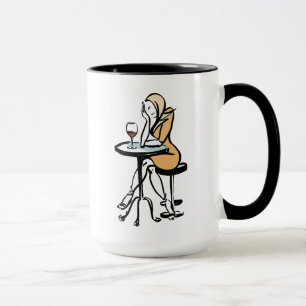 Mug Une Fille Appréciant Le Vin Rouge Dans Un Café