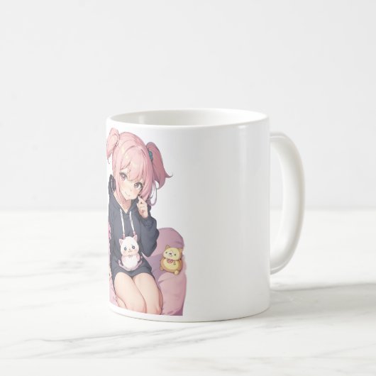 Mug une fille d'anime dans un sweat - shirt à capuche (Devant droit)