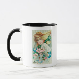 Mug Une jeune fille affectueuse de pensée avec le