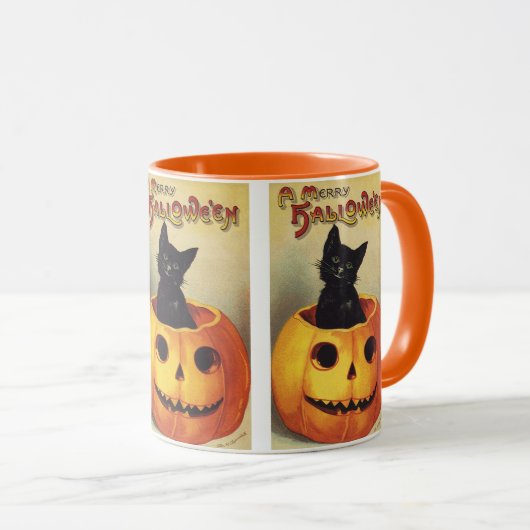 Mug Une joyeuse Halloween par Ellen Clapsaddle, Chat V (Devant droit)
