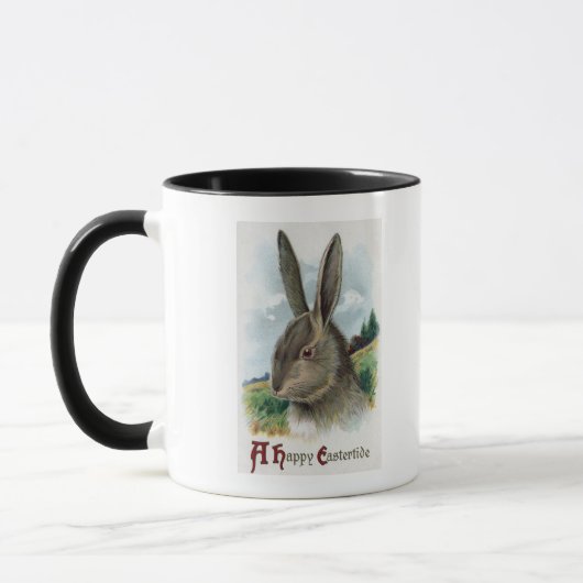Mug Une joyeuse scène de lapin gris Eastertide (Gauche)