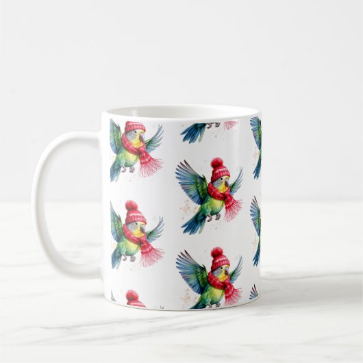 Mug Une mignonne perruque dans un Casquette d'hiver et (Gauche)