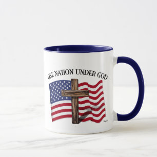Mug Une nation sous Dieu avec la croix rocailleuse et