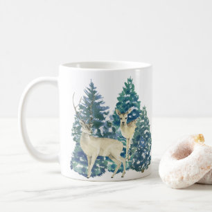 Mug Une Paire De Cerfs Dans La Forêt D'Hiver