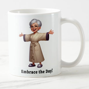Mug Une personne âgée enjouée dans une chambre confort