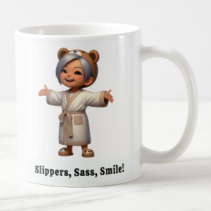 Mug Une personne âgée enjouée dans une chambre confort