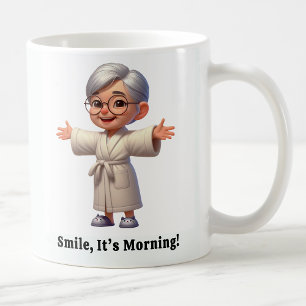 Mug Une personne âgée enjouée dans une chambre confort