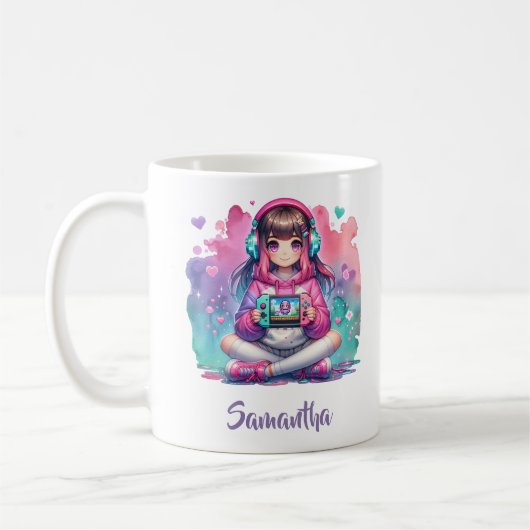 Mug Une petite fille joueuse jouant à un jeu vidéo (Gauche)