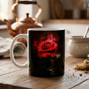 Mug Une rose rouge aquarelle sur fond noir