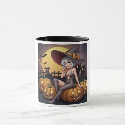 Mug Une sorcière d'Halloween aux yeux verts sur Jack-O (Centre)