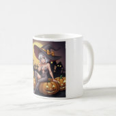 Mug Une sorcière d'Halloween aux yeux verts sur Jack-O (Devant droit)