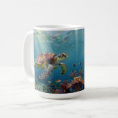Mug Une Tortue de Mer et des Rayons de Soleil dans l'O (Devant gauche)