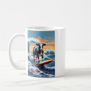 Mug Une vache cool qui fait du surf par une journée en